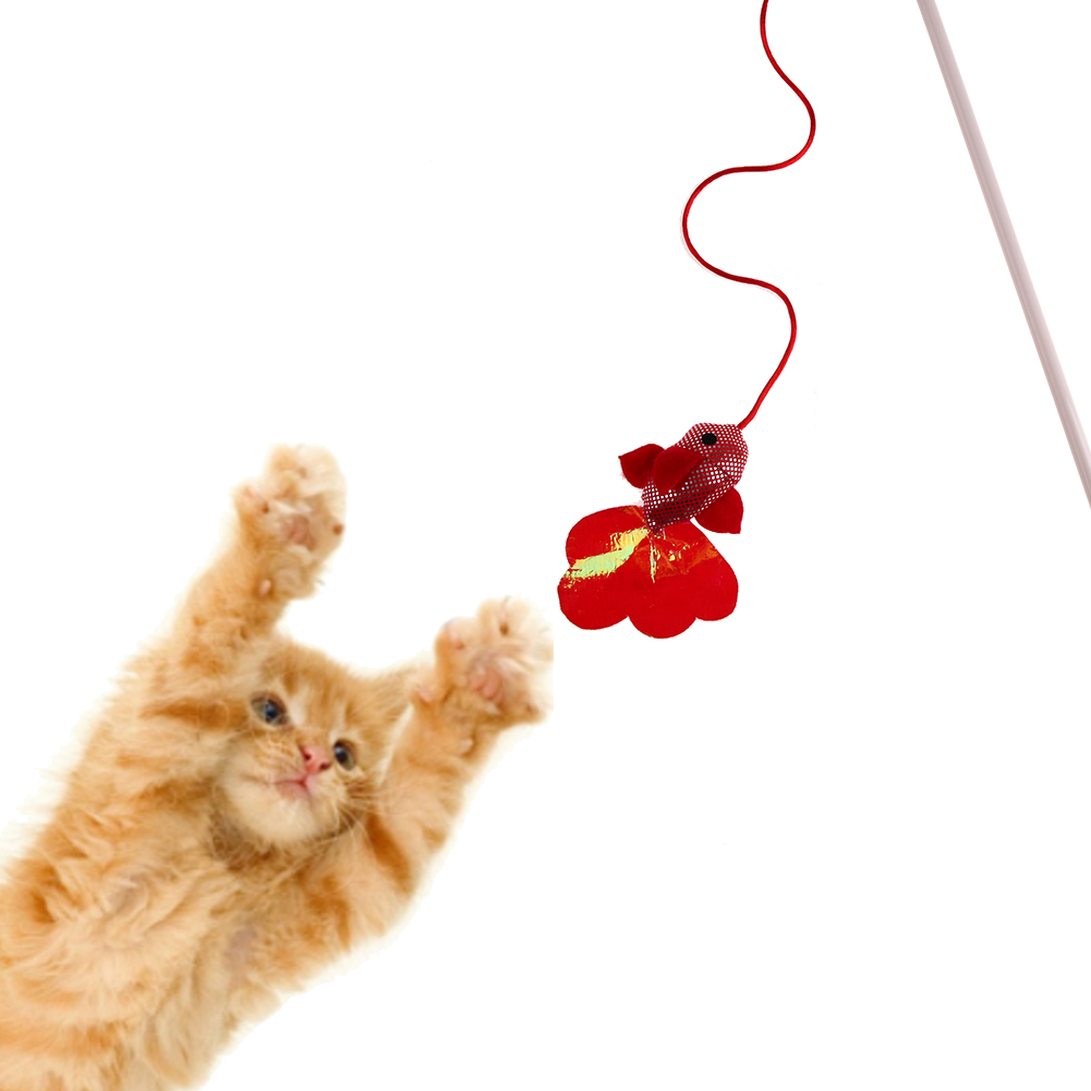 cat toy mouse on stick